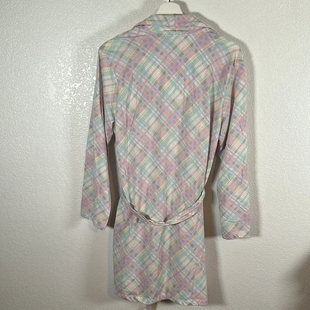 Vintage Laura Ashley Pastel Plaid Short Robe Size XL